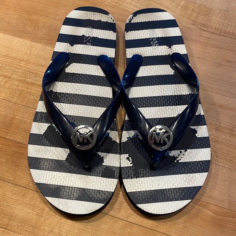 Michael Kors Striped Flip Flop Blue and White MK Size 8M
